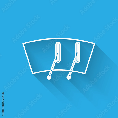 White line Windscreen wiper icon isolated with long shadow. Vector Illustration