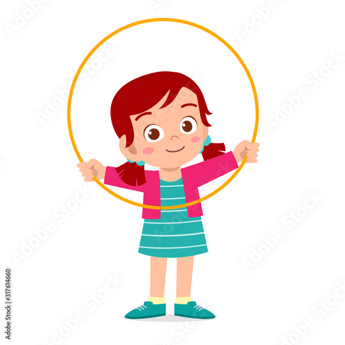 happy cute little kid girl play hula hoop