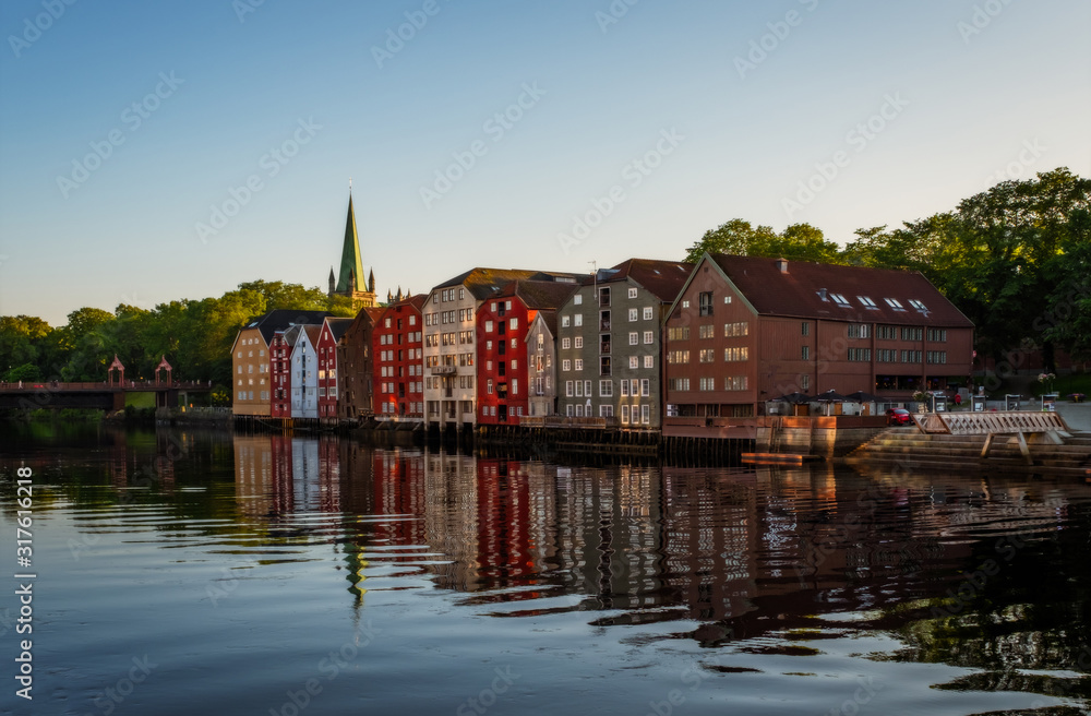 Evening cityscape of Trondheim, Norway - architecture background in july 2019