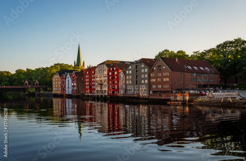 Evening cityscape of Trondheim, Norway - architecture background in july 2019
