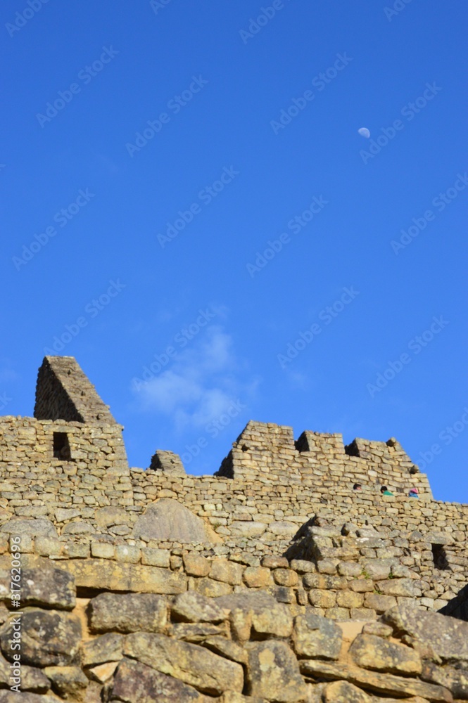 ruins, blue sky end moon