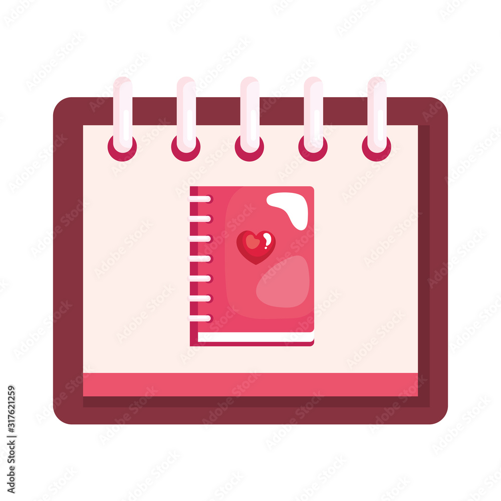 notebook with heart in calendar isolated icon notebook with heart in calendar isolated icon
