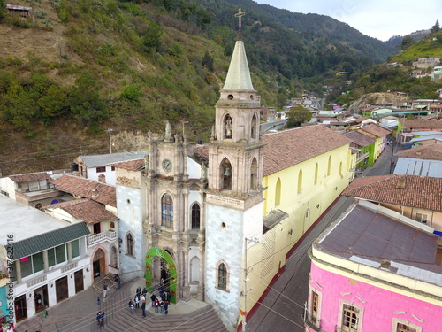 Aerial view of the parish of San Simón apostle in Angangueo town