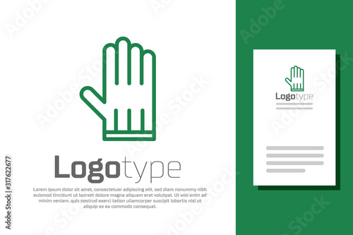 Green line Leather glove icon isolated on white background. Logo design template element. Vector Illustration
