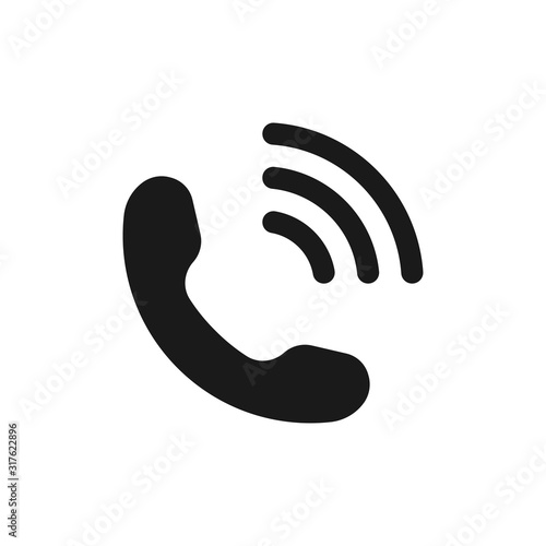 Phone icon in simple style. Handset icon with waves. Telephone symbol for website isolated on white background. Flat vector illustration EPS 10