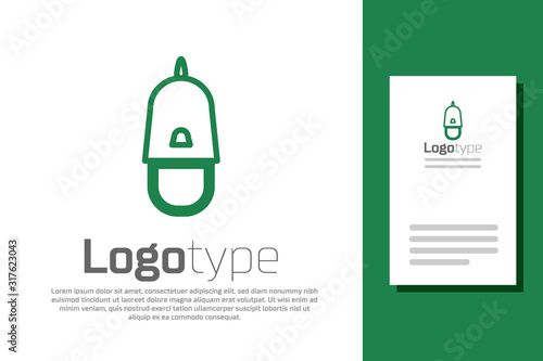 Green line Police cap with cockade icon isolated on white background. Police hat sign. Logo design template element. Vector Illustration