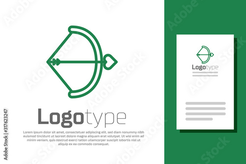Green line Bow and arrow icon isolated on white background. Cupid symbol. Love sign. Valentines day concept. Logo design template element. Vector Illustration