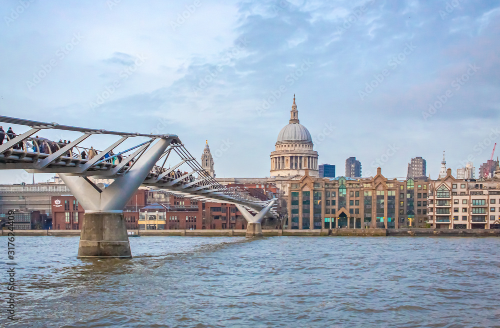 St Pauls Cathedral and the Millennium Bridge on a winter day in London