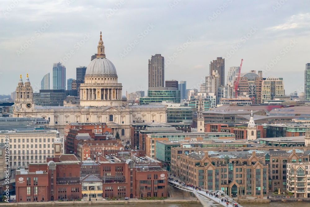 St Paul's Cathedral and London skyline on a cloudy winter day