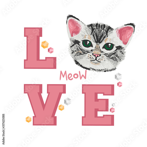 Very cute small cat kitten with inscription LOVE