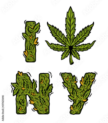 lettering design weed inscription I LOVE NY