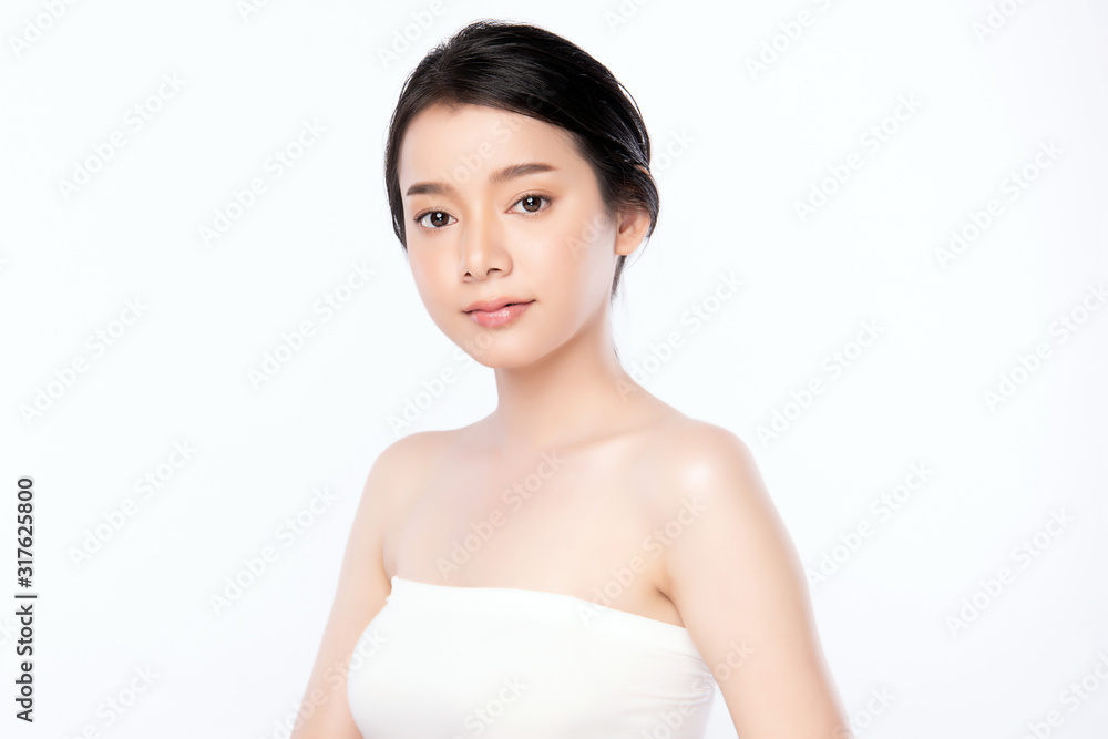 Portrait beautiful young asian woman clean fresh bare skin concept. Asian girl beauty face skincare and health wellness, Facial treatment, Perfect skin, Natural make up, on white background,two Portrait beautiful young asian woman clean fresh bare skin concept. Asian girl beauty face skincare and health wellness, Facial treatment, Perfect skin, Natural make up, on white background,two