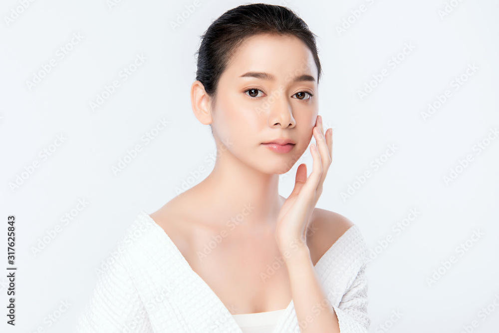 Portrait beautiful young asian woman clean fresh bare skin concept. Asian girl beauty face skincare and health wellness, Facial treatment, Perfect skin, Natural make up, on white background,two Portrait beautiful young asian woman clean fresh bare skin concept. Asian girl beauty face skincare and health wellness, Facial treatment, Perfect skin, Natural make up, on white background,two