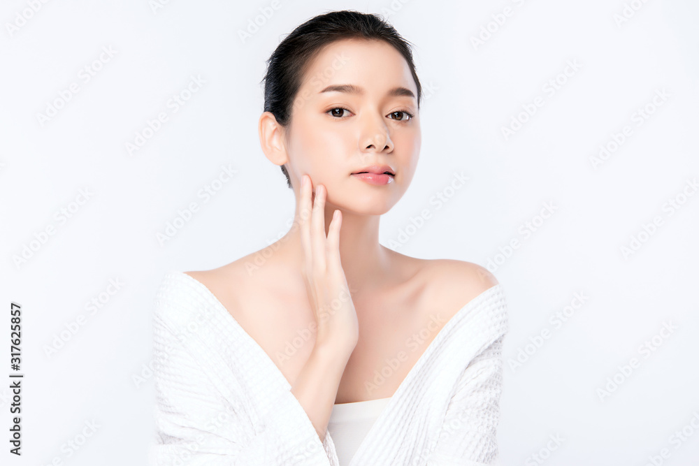 Portrait beautiful young asian woman clean fresh bare skin concept. Asian girl beauty face skincare and health wellness, Facial treatment, Perfect skin, Natural make up, on white background,two Portrait beautiful young asian woman clean fresh bare skin concept. Asian girl beauty face skincare and health wellness, Facial treatment, Perfect skin, Natural make up, on white background,two