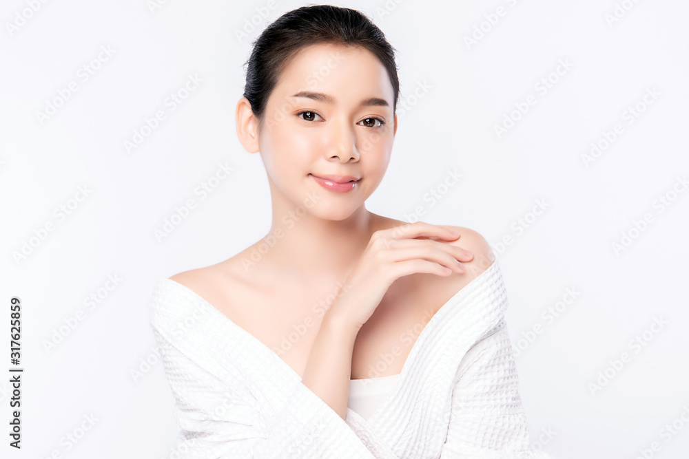 Portrait beautiful young asian woman clean fresh bare skin concept. Asian girl beauty face skincare and health wellness, Facial treatment, Perfect skin, Natural make up, on white background,two Portrait beautiful young asian woman clean fresh bare skin concept. Asian girl beauty face skincare and health wellness, Facial treatment, Perfect skin, Natural make up, on white background,two