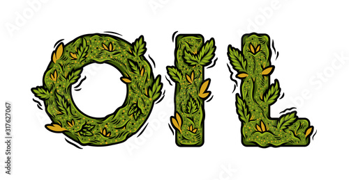 Decorative green marijuana font OIL