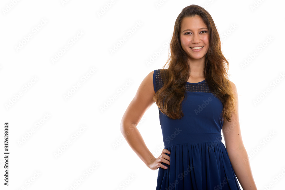Portrait of happy young beautiful woman smiling