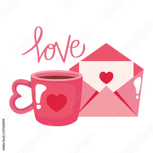 cup coffee and envelope isolated icon