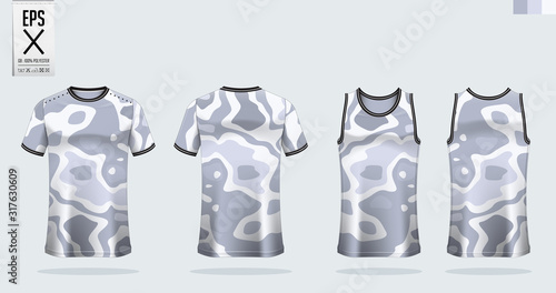 T-shirt sport mockup template design for soccer jersey, football kit. Tank top for basketball jersey and running singlet. Sport uniform in front view and back view.  Vector art Illustration.
