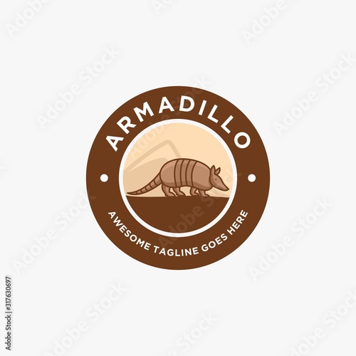 Vector Logo Illustration Armadillo Walking Vintage Badge