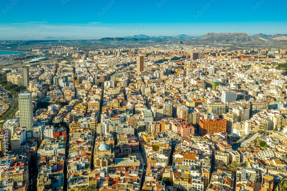 Obraz premium Aerial view of Santa Barbara castle ancient fortress with panoramic views in Alicante Spain