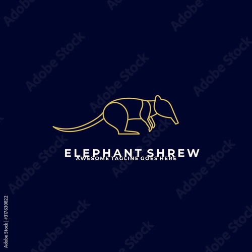 Vector Logo Illustration Elephant Shrew Jump Line Art