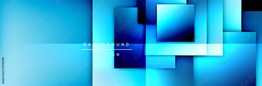 Square shapes composition geometric abstract background. 3D shadow effects and fluid gradients. Modern overlapping forms