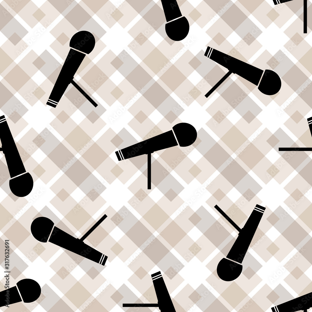 Obraz premium Doodle Microphone seamless pattern background. vector seamless pattern