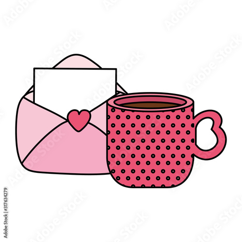 envelope mail with heart and cup coffee
