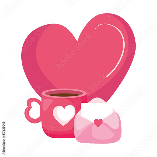 envelope mail with heart and cup coffee
