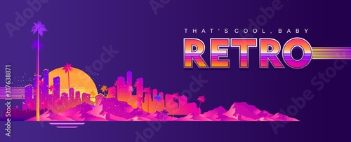 futuristic retro digital banner 80s style