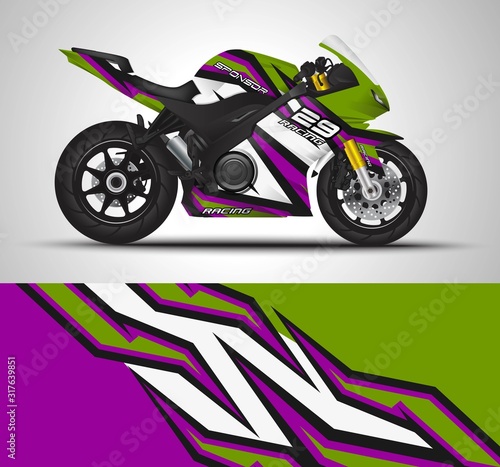 Racing motorcycle wrap decal and vinyl sticker design. Concept graphic abstract background for wrapping vehicles, motorsports, Sportbikes, motocross, supermoto and livery. Vector illustration.