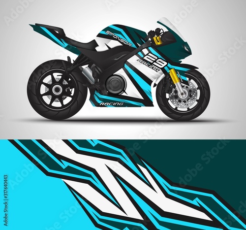 Racing motorcycle wrap decal and vinyl sticker design. Concept graphic abstract background for wrapping vehicles, motorsports, Sportbikes, motocross, supermoto and livery. Vector illustration.