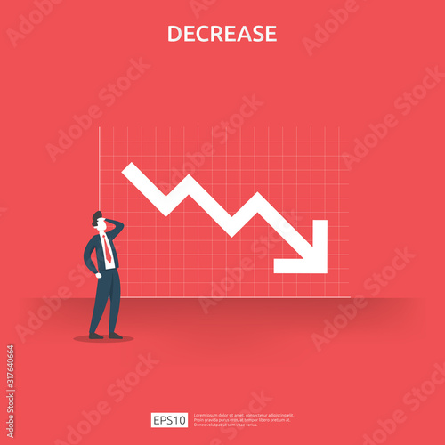 business finance crisis concept. money fall down symbol. arrow decrease economy stretching rising drop. lost crisis bankrupt declining. cost reduction. loss of income. vector illustration.