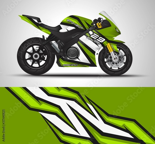 Racing motorcycle wrap decal and vinyl sticker design. Concept graphic abstract background for wrapping vehicles, motorsports, Sportbikes, motocross, supermoto and livery. Vector illustration.