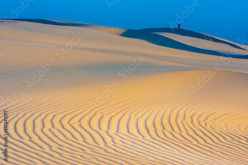 A flat sand dune with radial ripples on the surface. Stockton Sand Dunes near the coast, Worimi Regional Park, Anna Bay, Australia