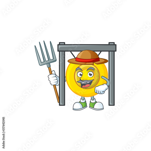 Cute Farmer chinese gong cartoon mascot with hat and tools