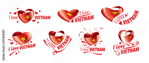 National flag of the Vietnam in the shape of a heart and the inscription I love Vietnam. Vector illustration