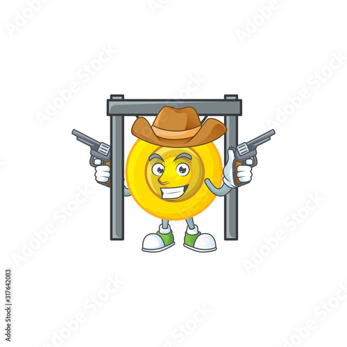 Confident chinese gong Cowboy cartoon character holding guns