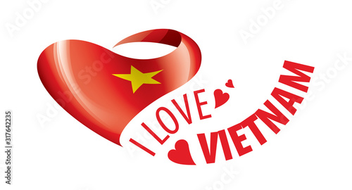 National flag of the Vietnam in the shape of a heart and the inscription I love Vietnam. Vector illustration