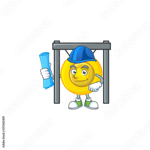 Elegant Architect chinese gong having blue prints and blue helmet