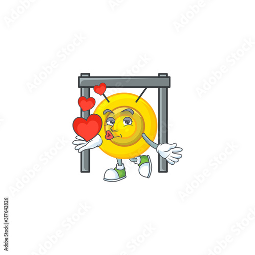 Funny Face chinese gong cartoon character holding a heart