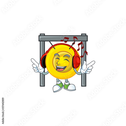 Listening music chinese gong mascot cartoon character design
