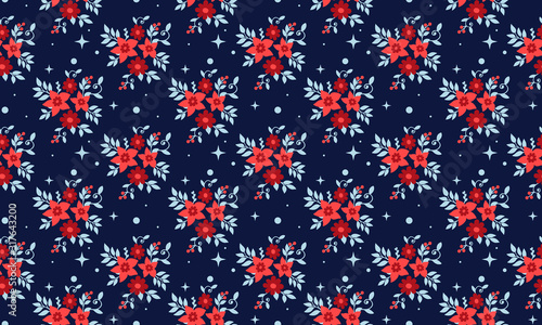 Cute flower pattern background for Christmas, with leaf and floral seamless drawing. © StockFloral
