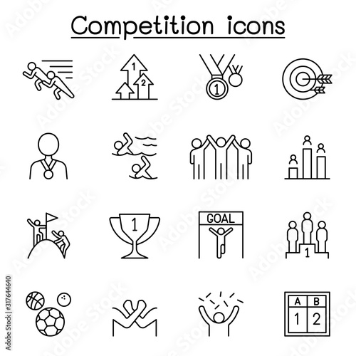 Competition, contest, tournament icons set in thin line style