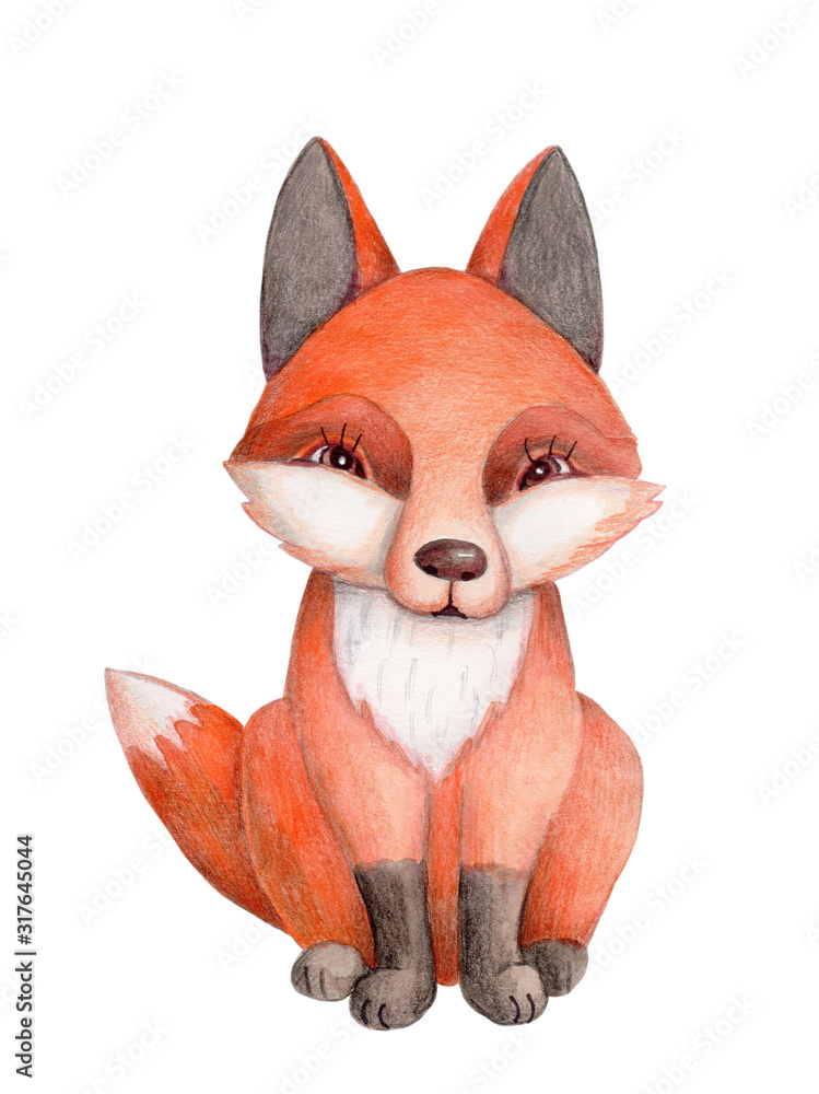 Fototapeta premium Cute fox. watercolor hand drawn illustration