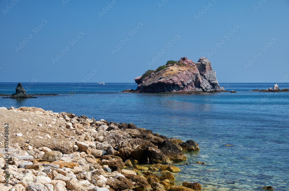 The view of the blue Takkas bay with Aphrodite's Rock.  Akamas Peninsula.  Cyprus