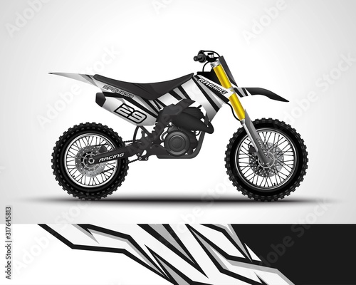 Racing motorcycle wrap decal and vinyl sticker design. Concept graphic abstract background for wrapping vehicles, motorsports, Sportbikes, motocross, supermoto and livery. Vector illustration.