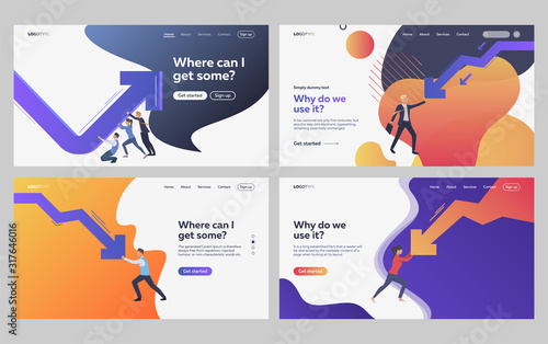 Set of traders rasing statistics. Flat vector illustrations of stressed employees resisting stats decline. Financial crisis, decrease concept for banner, website design or landing web page