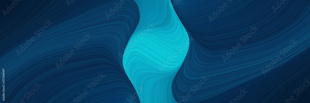 colorful horizontal header with very dark blue, dark turquoise and dark cyan colors. dynamic curved lines with fluid flowing waves and curves - obrazy, fototapety, plakaty 